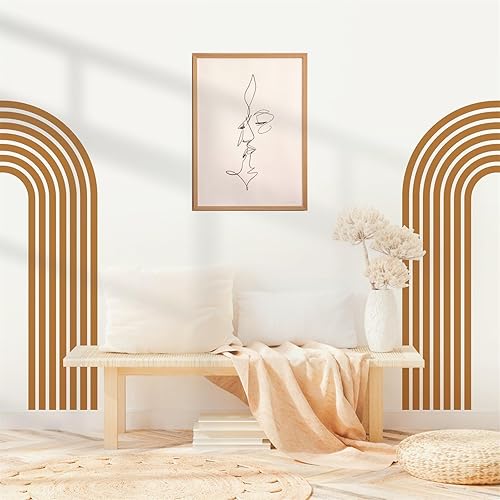Kazova Calcomanía de pared de arco marrón, calcomanías de cabecero estilo bohemio y modernas, abstractas para despegar y pegar, calcomanías de pared