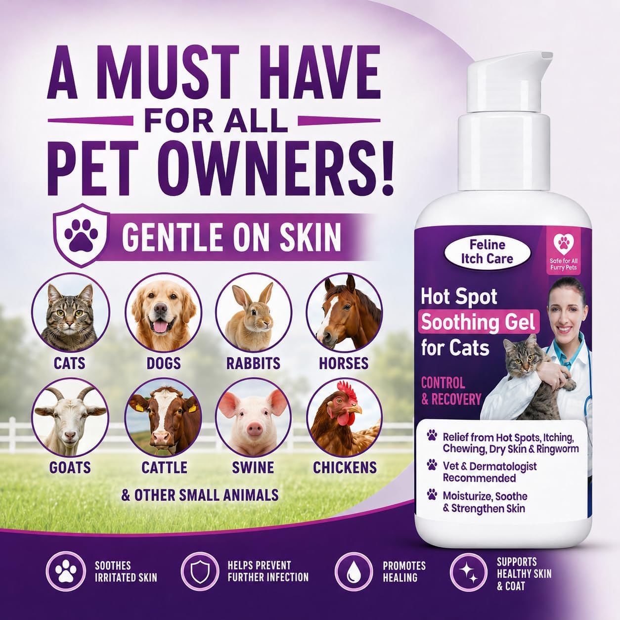Feline Itch Care Hot Spot Soothing Gel for Cats | Helps Comfort Itchy Skin, Hot Spots & Dry Irritated Skin | with Coconut Oil & Aloe Vera | Gentle Skin & Coat Support | Made in USA (4 oz)