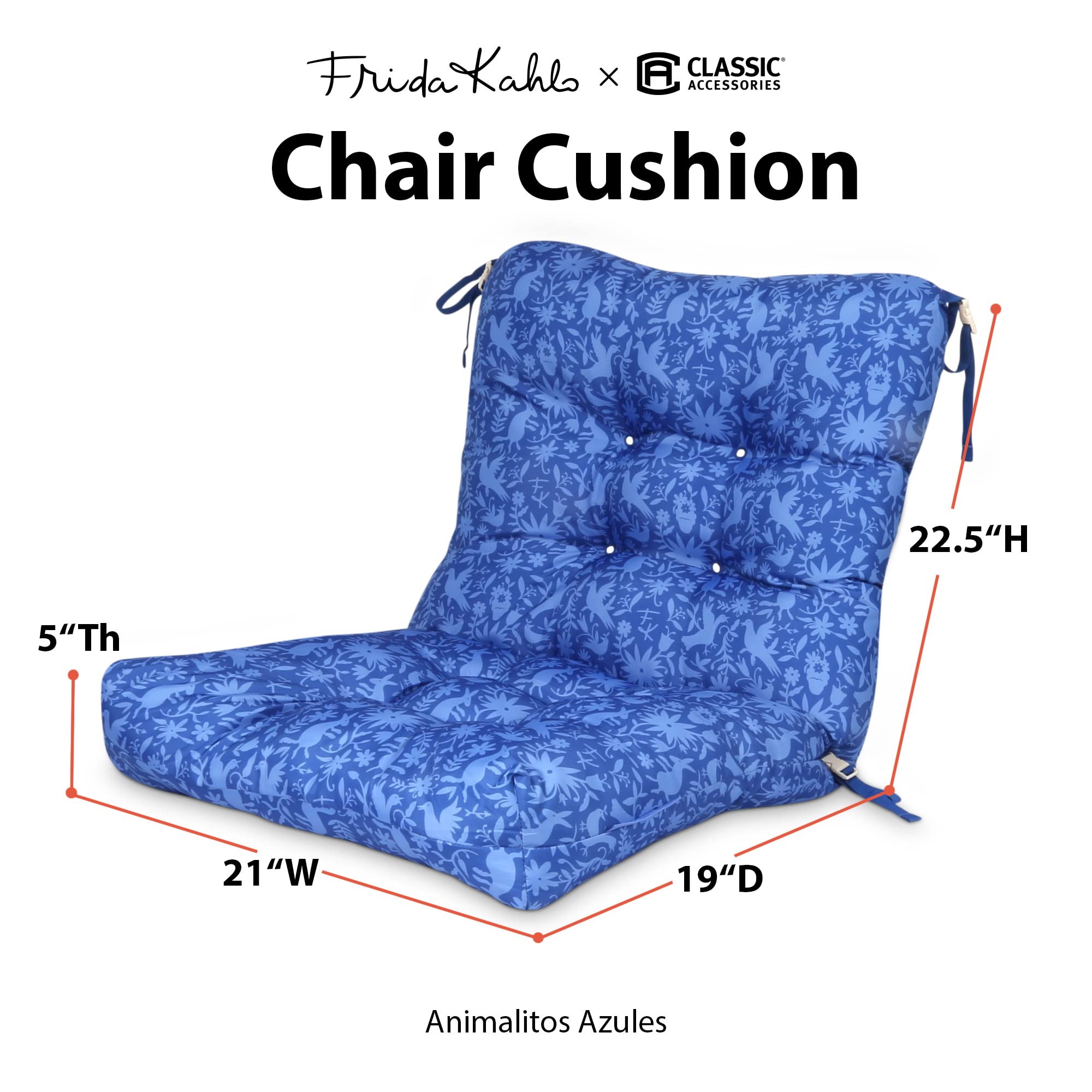 Classic Accessories Frida Kahlo Patio Cushion Seat/Back, 41.5 Inch, Animalitos Azules