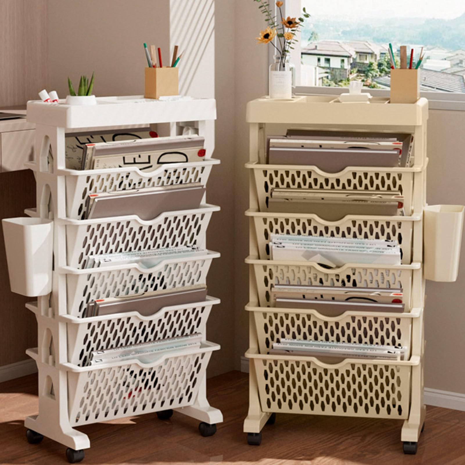 Libreria Metallo Carrello Per Libreria Mobile Carrello Libreria Moderno Ed Elegante In Metallo Con Ruote Bloccabili - 6 Ripiani - Ideale Per Libri, Riviste, File - Utilitu00e0 Pratica Per Album E Ricette - 9