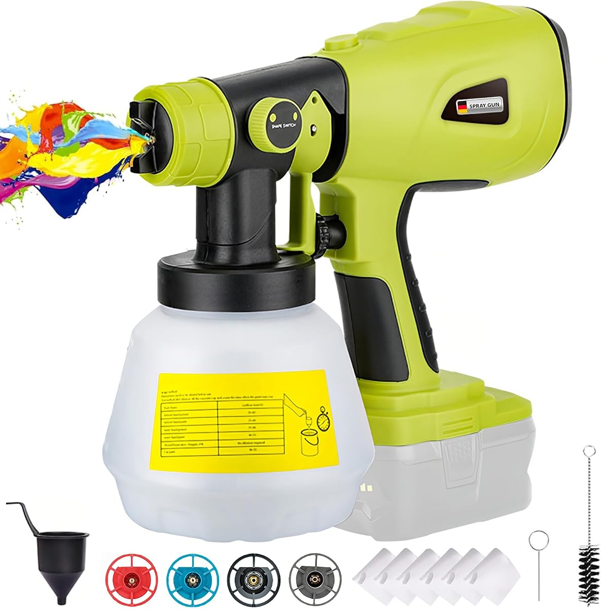 Pulverizador de pintura inalámbrico para batería Ryobi de 18 V, HVLP de mano con contenedor de 1000 ml, pulverizador de pintura eléctrico para pintar techos, cercas, gabinetes, paredes (batería no incluida)