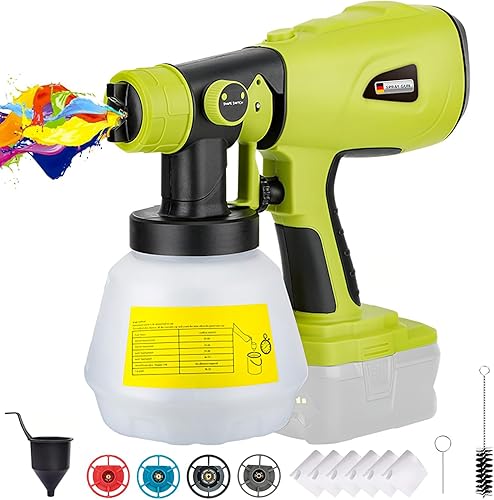 Miniatura 1 de Rociador de pintura inalámbrico para batería Ryobi de 20 V, pulverizador de pintura HVLP de mano con recipiente de 33.8 fl oz, pulverizador de