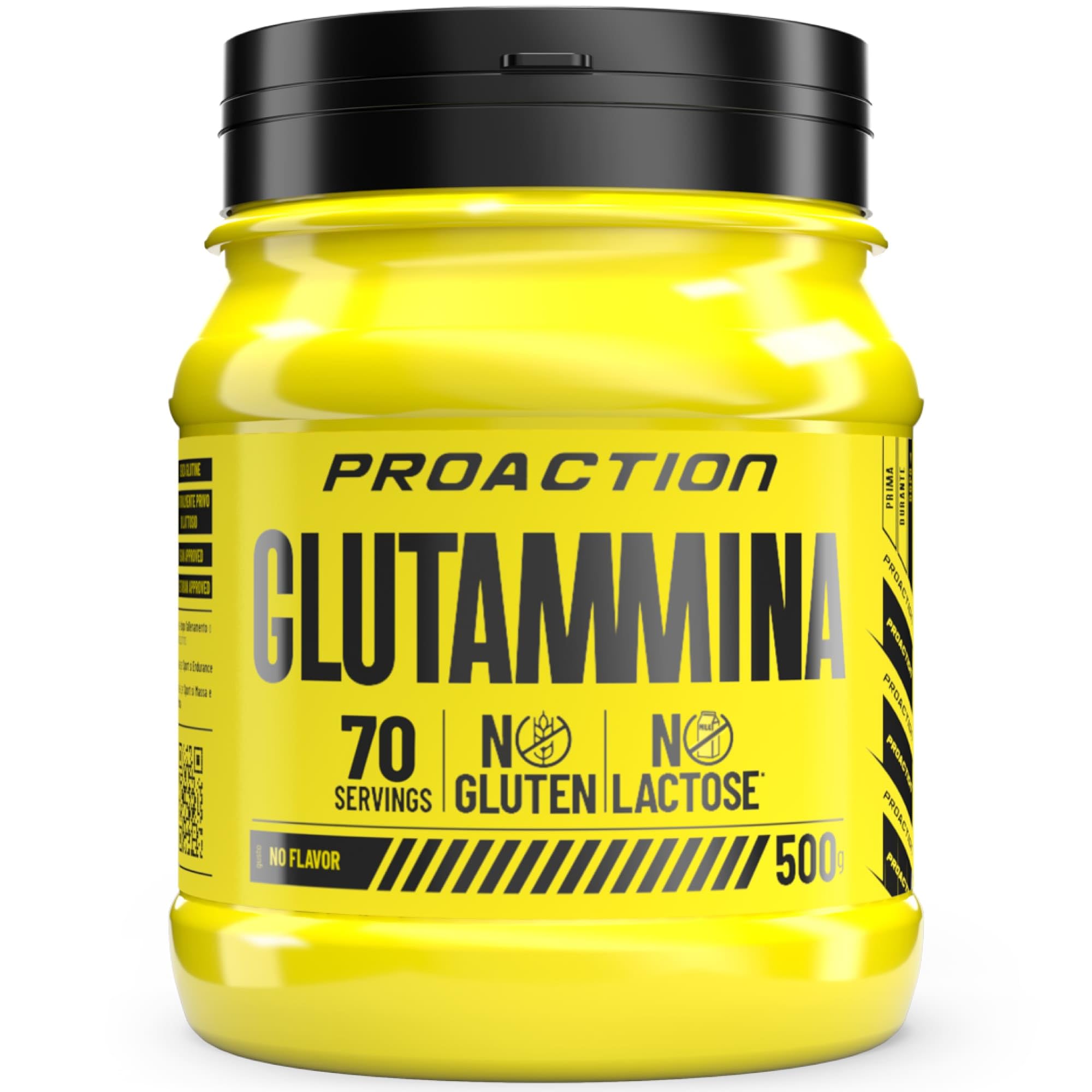 ProAction Glutammina in Polvere | L-Glutammina 100% Pura | Recupero Muscolare & Energia Post-Allenamento | Senza Glutine & Lattosio | 70 Porzioni | 500g