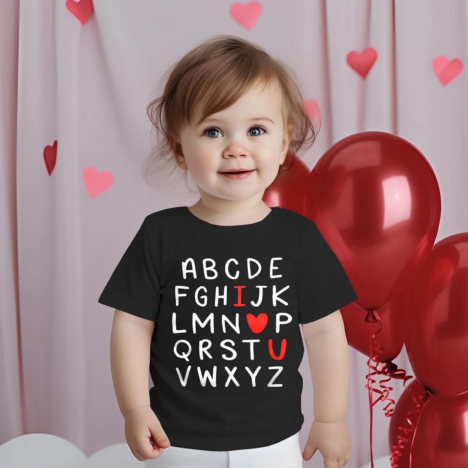 GLIGLITTR Toddler Valentine 's Day Shirt ABC I Love U Baby Boy Girl Tshirt Love Heart V-Day Outfit Kids Short Sleeve Tee Tops image 3