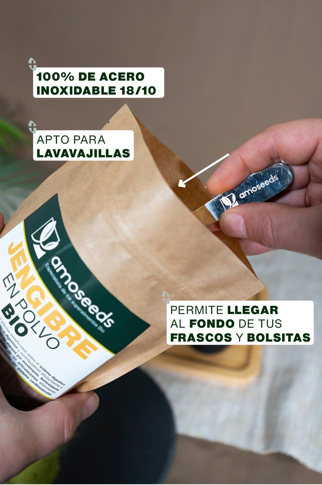 Cuchara dosificadora para té | Dosis de 1 gramo | Acero inoxidable 18/10 | Primera Calidad (25 cm)