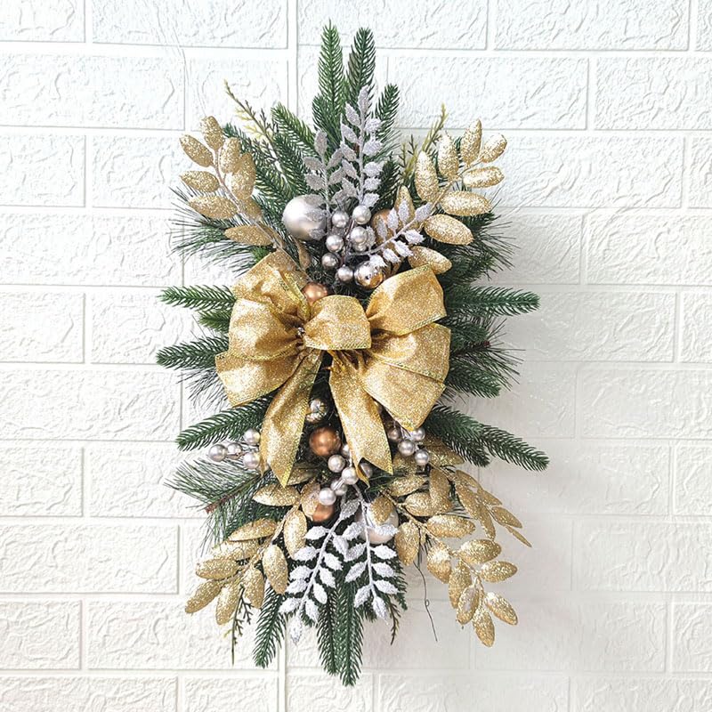 Couronne de Noël en larme artificielle dorée 61 cm aux finitions soignées pour porte