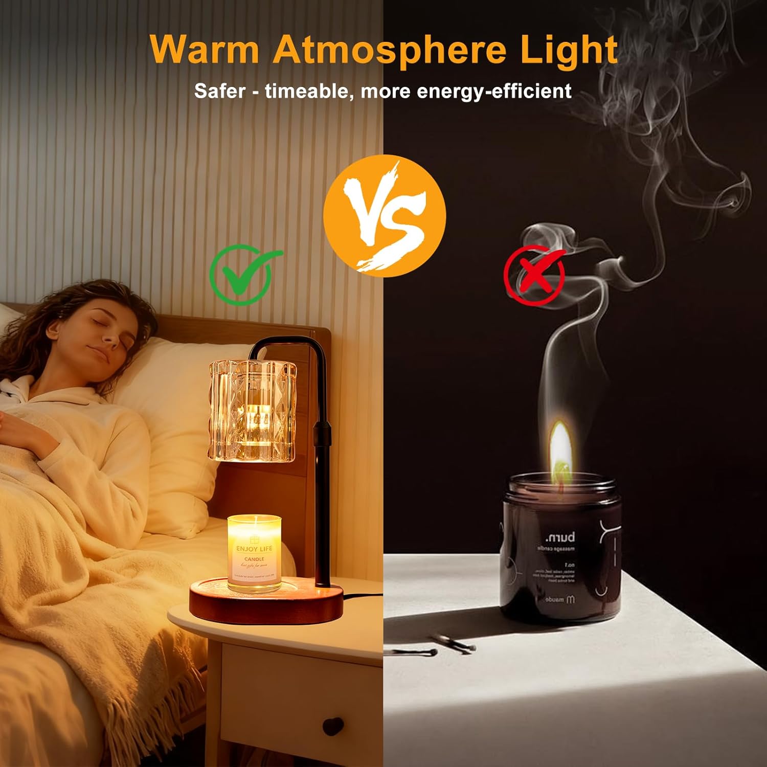 Candle Warmer Lamp with Timer and Dimmer 4-Level Dimmable Flower Light Heat Lamp for Jar Candles Adjustable Height Modern Cute Home Decor for Living Room Bedroom(Gold-Square)