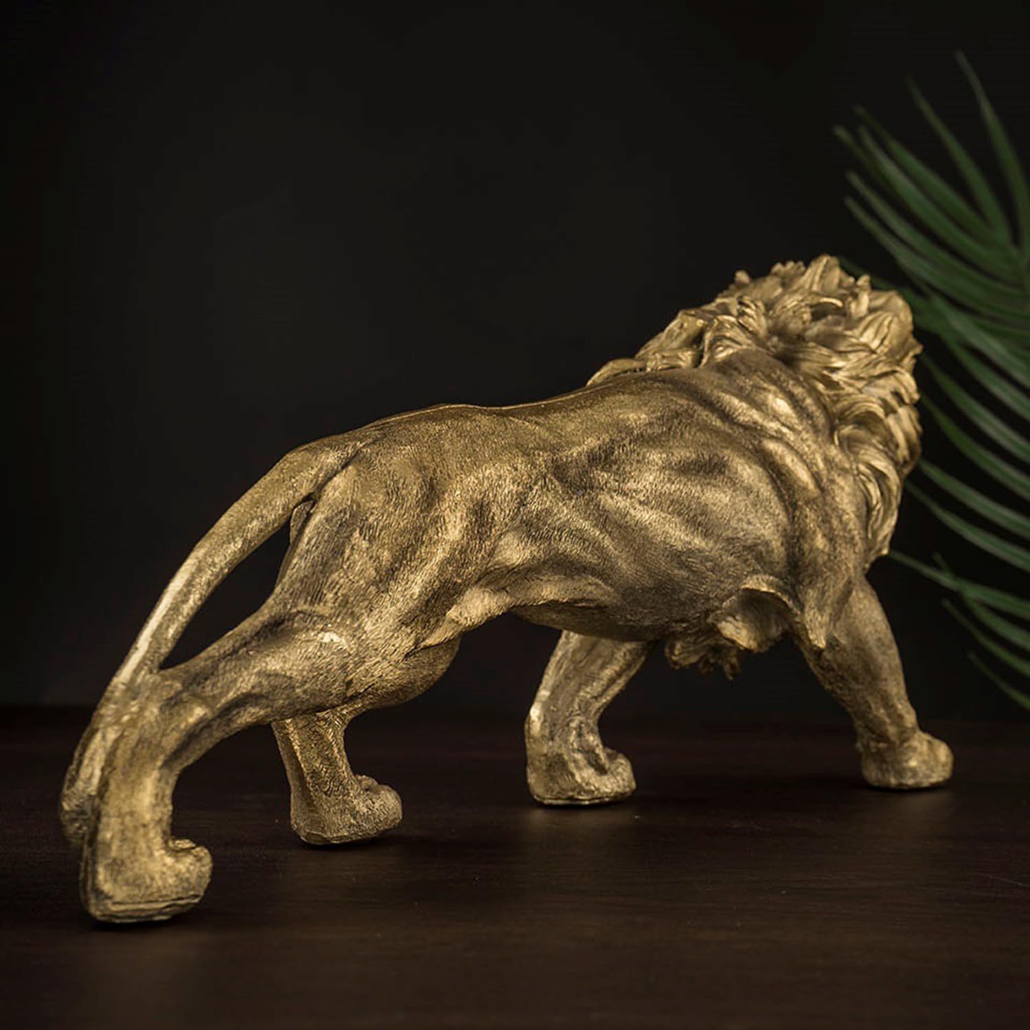 Statua di leone in resina, da collezione, 37 cm, scultura per casa, soggiorno, veranda, scrivania (oro, 37 x 10 x 18 cm)