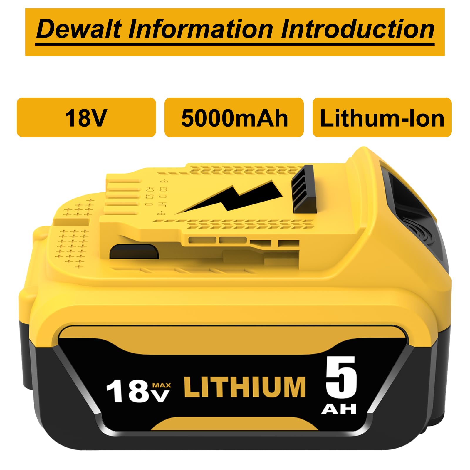 2 Pack 18V 5.0Ah Replacement Batterie pour Dewalt Batterie 18V pour Dewalt Batterie DCB184 DCB180 DCB181 DCB182 DCB200 DCB201 DCB204 avec indicateur LED