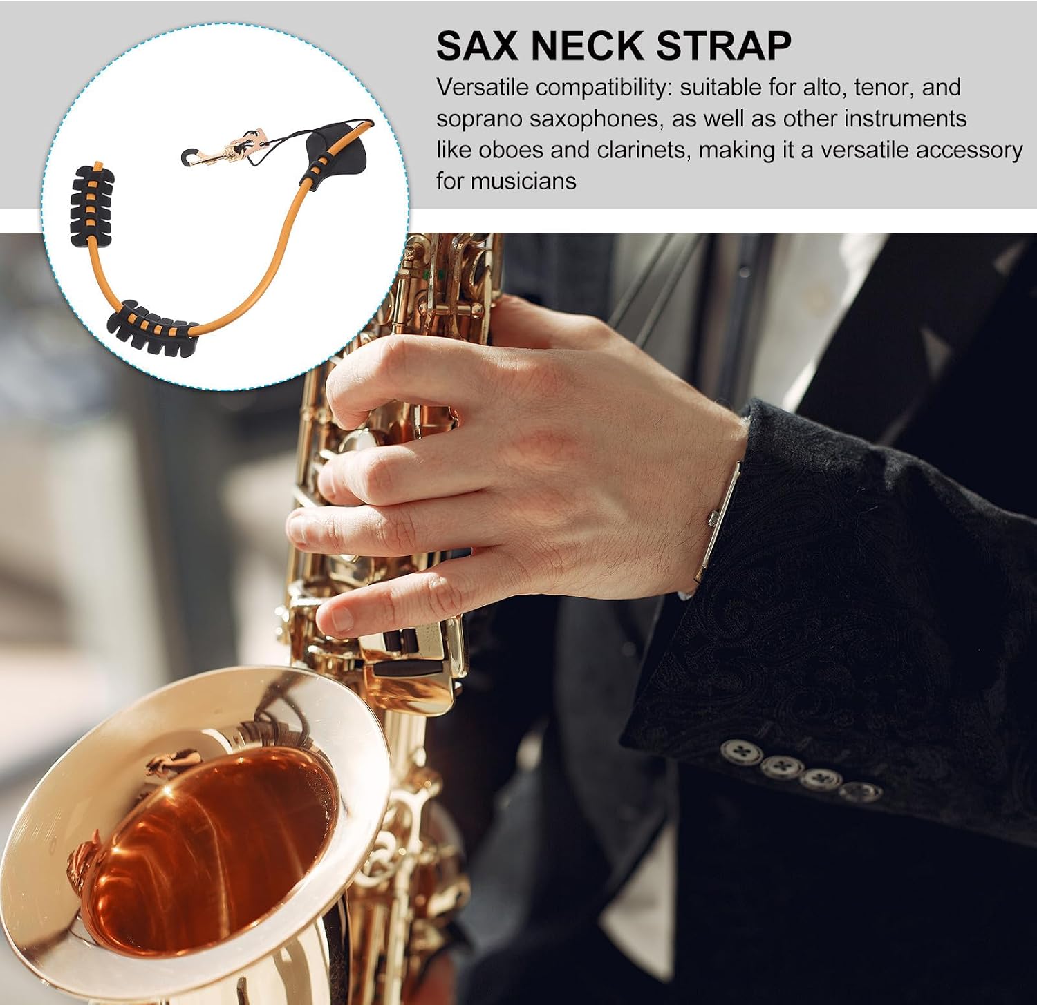 Adjustable Padded Saxophone Harness Strap with Silicone Pad Metal Hook for Alto Tenor Soprano Saxophones Music Instrument Accessory Gold