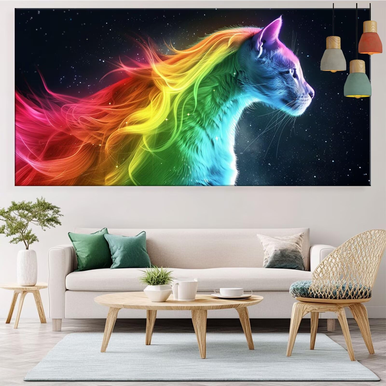 Diamond Painting Farbe Diamond Painting Erwachsene Katze Bastelset Kinder ab 6 Jahre Mosaikherstellung Kreatives Geschenke für Mädchen Anfänger, Diamant Strass Kreuzstich Zimmer Deko 60x120cm Y5-788