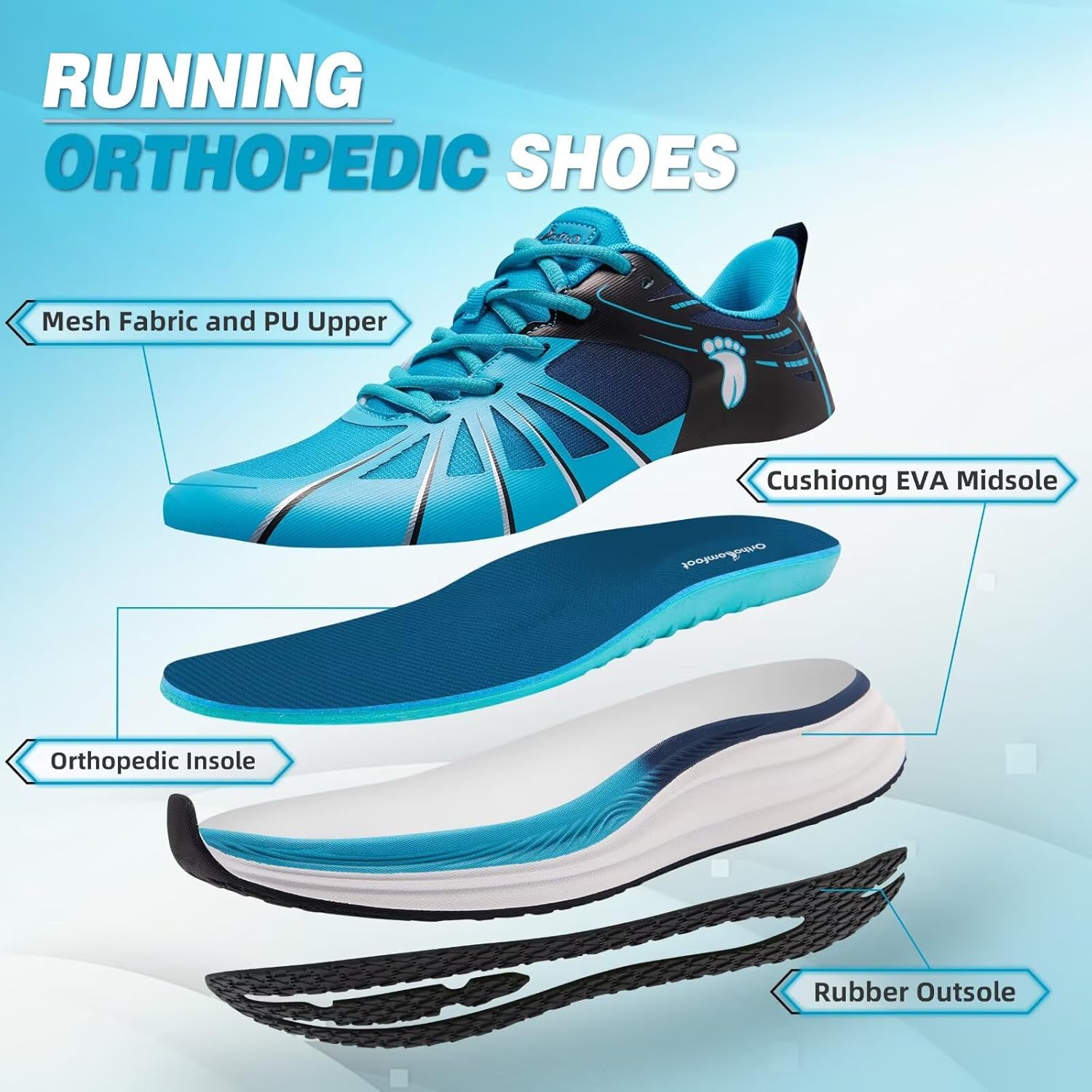 Men's Orthopedic Road Running Shoes: Comfortable Casual Arch Support Plantar Fasciitis Orthotic Sport Sneakers, Supportive Athletic Tennis Working Walking Shoes for Foot Heel and Pain Relief - Image 7