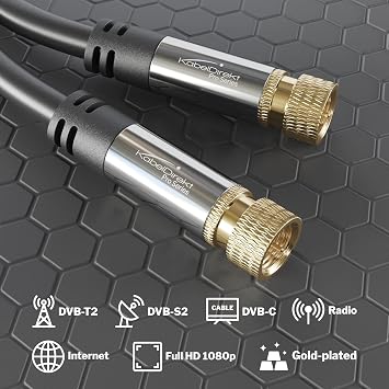 KabelDirect – Sat/Antenna Cable, Coaxial Cables – 15m – 4K TV Satellite Cable with Metal F Connector – available from 0.5-30m (Radio/TV, DVB-T, DVB-C, DVB-S/DVB-S2, internet, black)