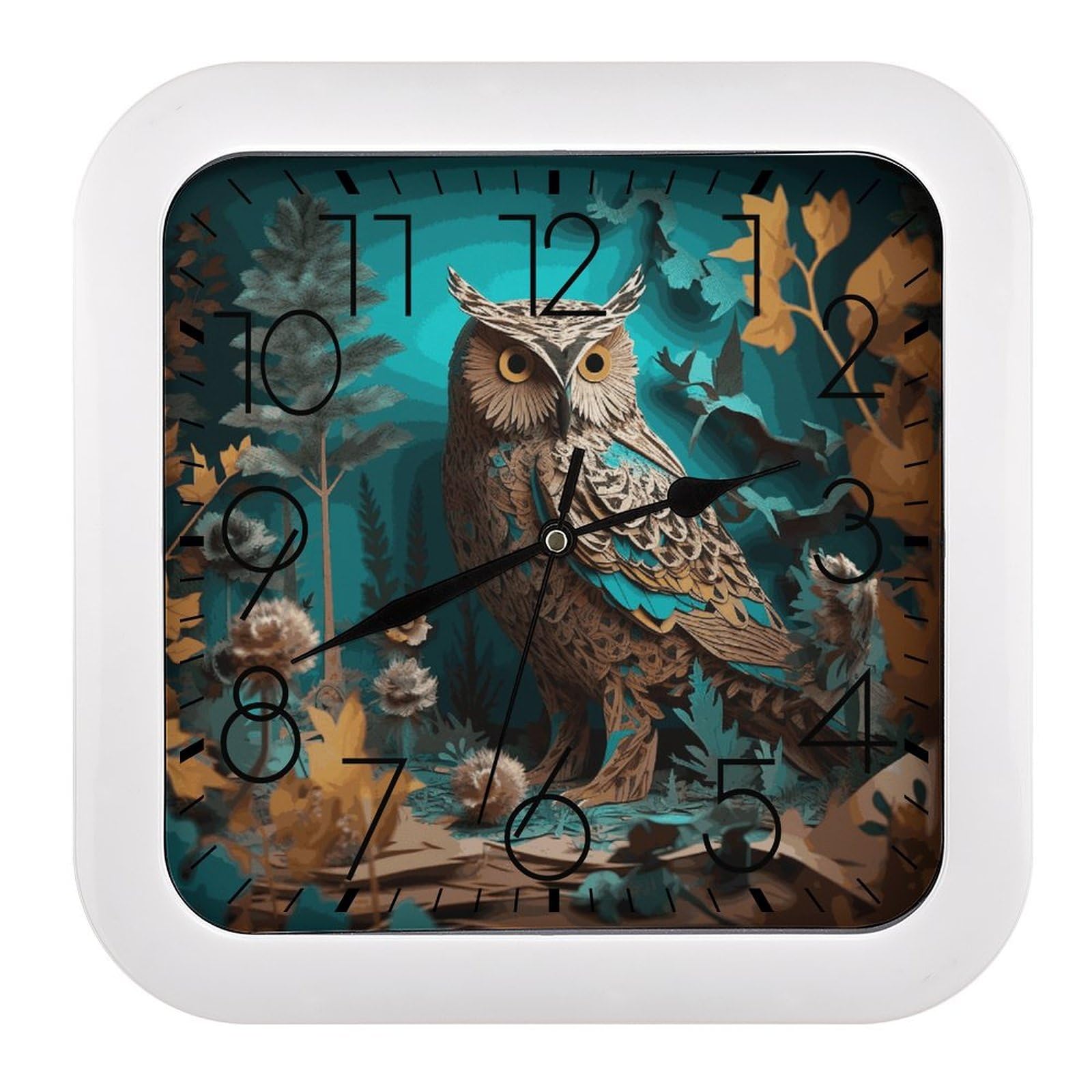 LDGSUPH Owl Wall Clock Silent Non-Ticking Modern Clock Personalized Vintage Square Clocks for Travel Office Kitchen Home Decorative Clocks 10.2 Inch