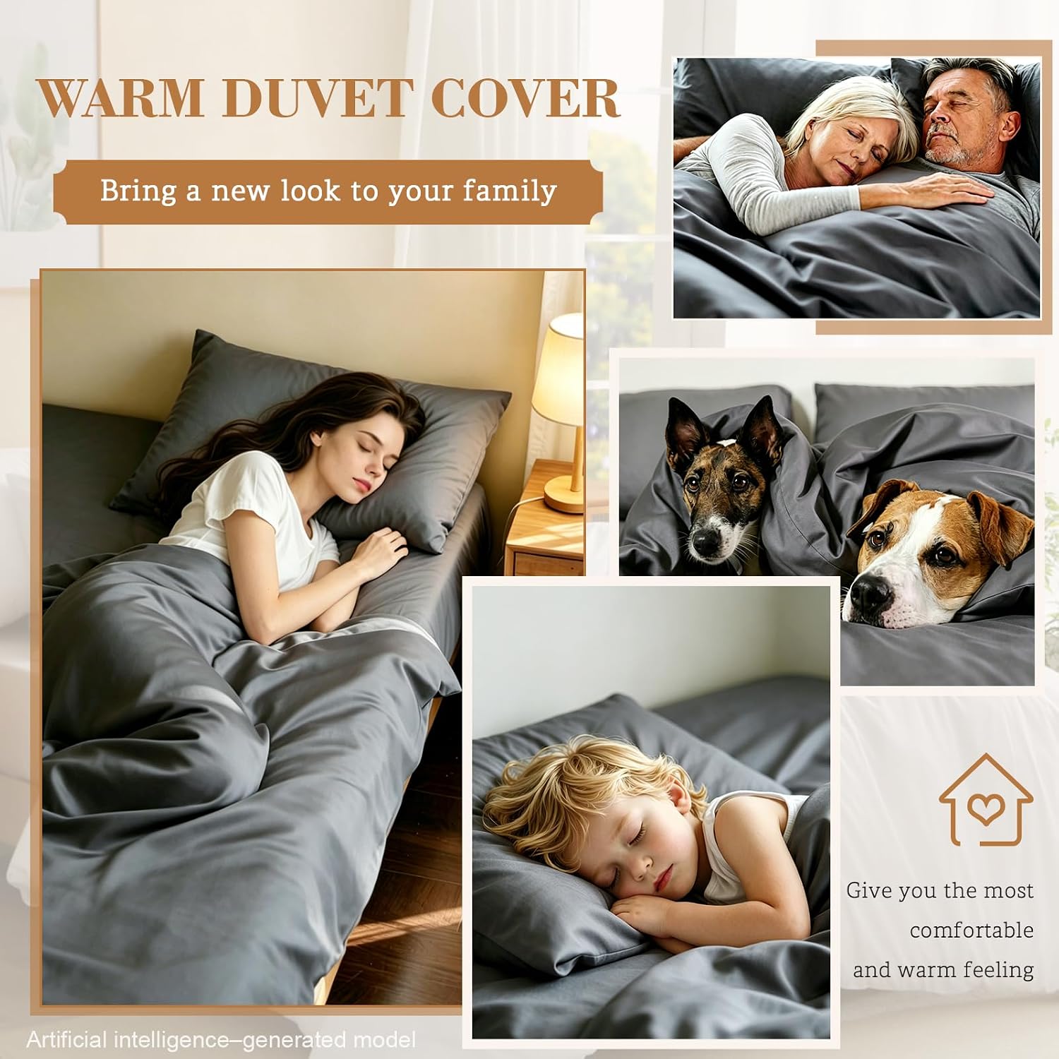 Waterproof Duvet Cover 90'' x 106'' Washable Reusable Comforter Protective Cover Duvet Protector King Size with Zipper Closer Flap, 2 Pillowcases for Pets, Kids, Elder, Incontinence(King,Gray)