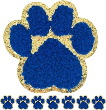 8 PCS 2.5" Paw Print Chenille Patches - Self Adhesive, Stick On Embroidered Patches for Clothing, Bags, Hats, Backpacks, Jeans Dark Blue