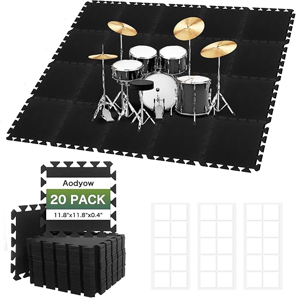 20 Pcs 11x 11 x 0.4 inches Sound Absorbing Interlocking Floor Mats, High Density Non-Slip Anti Vibration Sound proof Pads Acoustic Blankets for Drum Set,Thick Piano Carpet Drum Rug for Music Studio