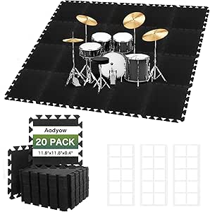 20 Pcs 11 x 11 x 0.4 inches Sound Absorbing Interlocking Floor Mats for Music Studios and Home Gyms