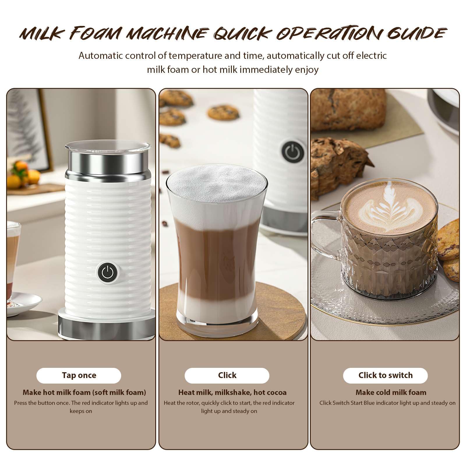 Mousseur à Lait Électrique 4 En 1 – Chaud & Froid – Silencieux – Cappuccino, Latte, Macchiato Maison (Blanc)