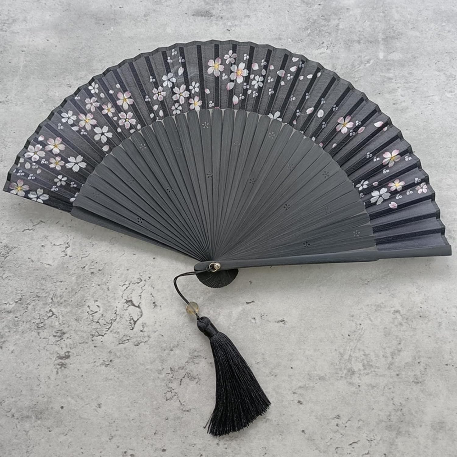 Chinese Floral Cloth Fan, Bamboo Fan, Hand Fan, Bamboo Folding Hand Fan, Black Hand Fan, Oriental Folding Fan Fan (Color : Khaki)