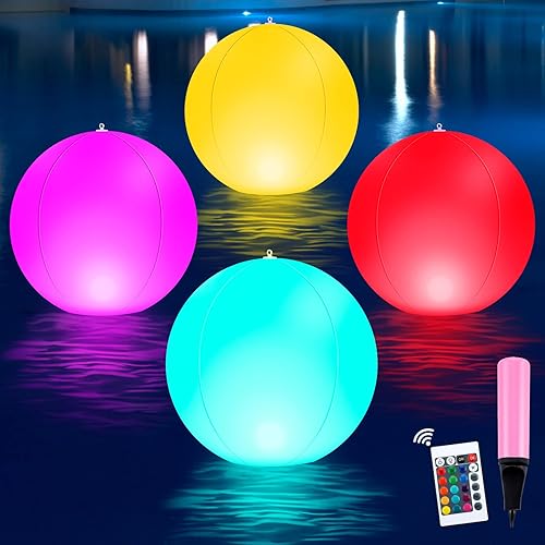 Riakrum 2 luces solares flotantes grandes para piscina, 16 bolas solares LED que cambian de color, globo luminoso, inflable, impermeable, pelota de