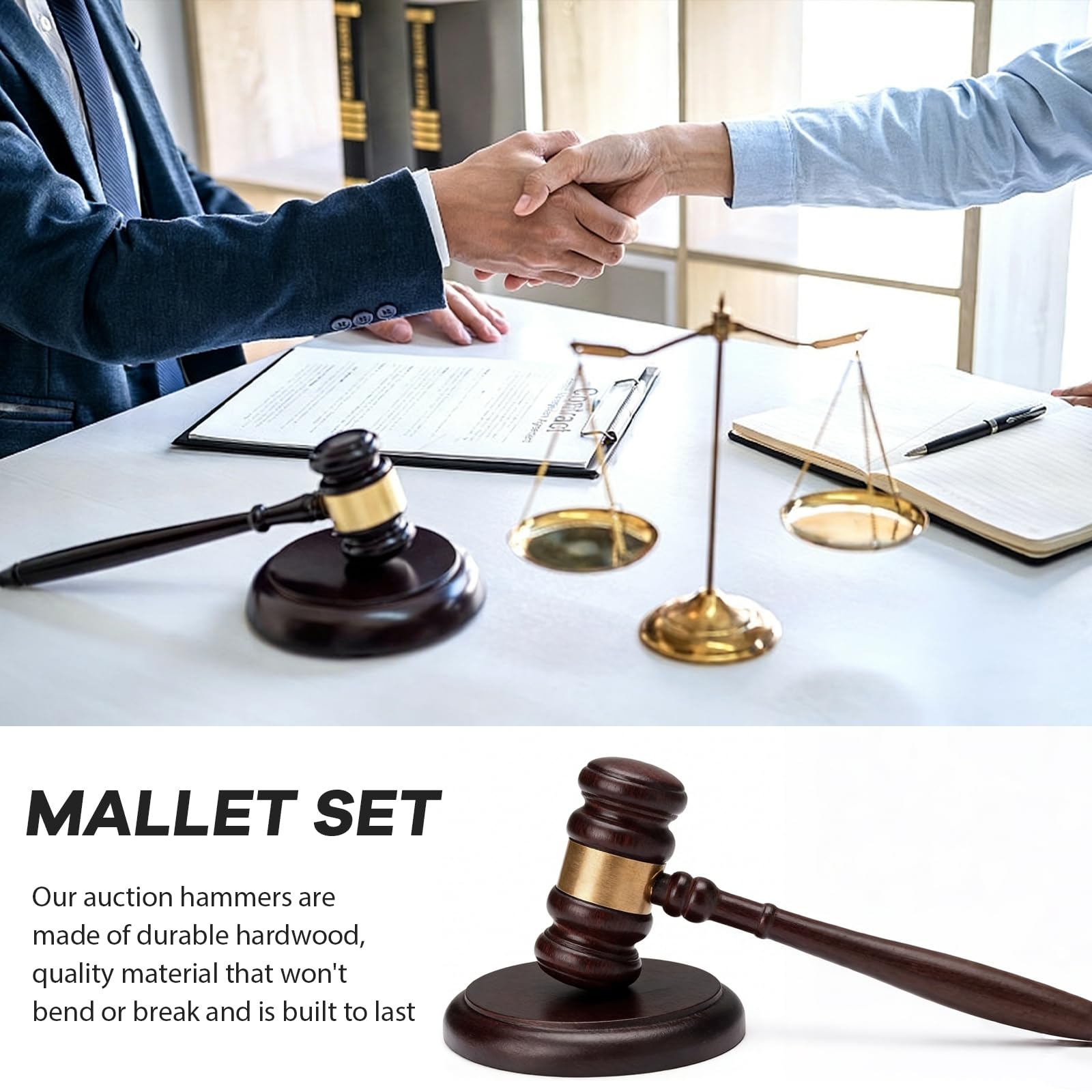 Housoutil Richterhammer Holz praktische, Mazo de Madera Maciza para Juez y Subasta Martillo Pequeño Base de Apoyo Martillo de Juez de Madera Pequeño, für Auktionen und Meetings Handlicher