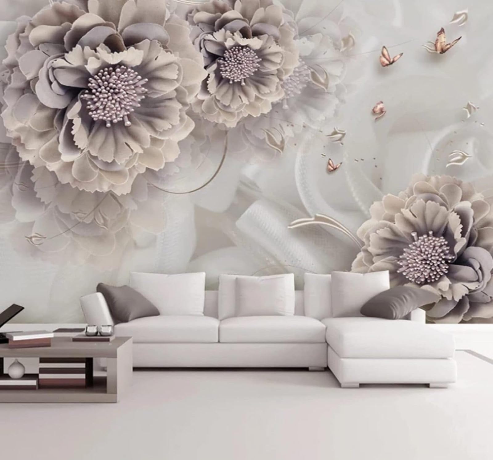 XLMING Exquisite Three Dimensional Minimalist Peony Butterflies 3D Wallpaper Luxury Home Dining Decor Paste Sofa Living Room The Wall for Bedroom Mural-400cm×280cm