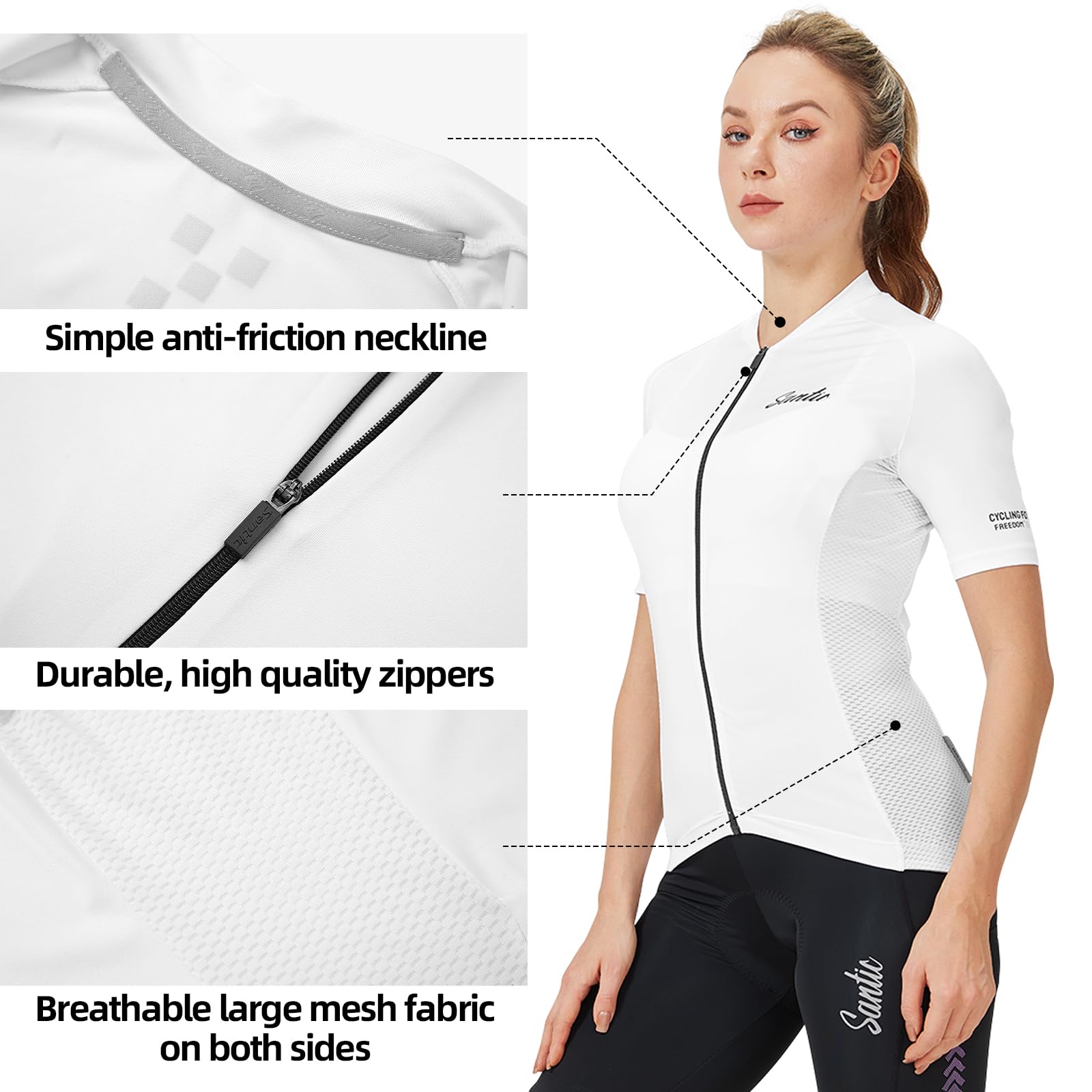 Santic Maillot Ciclismo Mujer Chaqueta Ciclismo Manga Corta Verano Camiseta Ciclismo Transpirable Secado rápido Reflectante Tops Ciclismo UPF50+