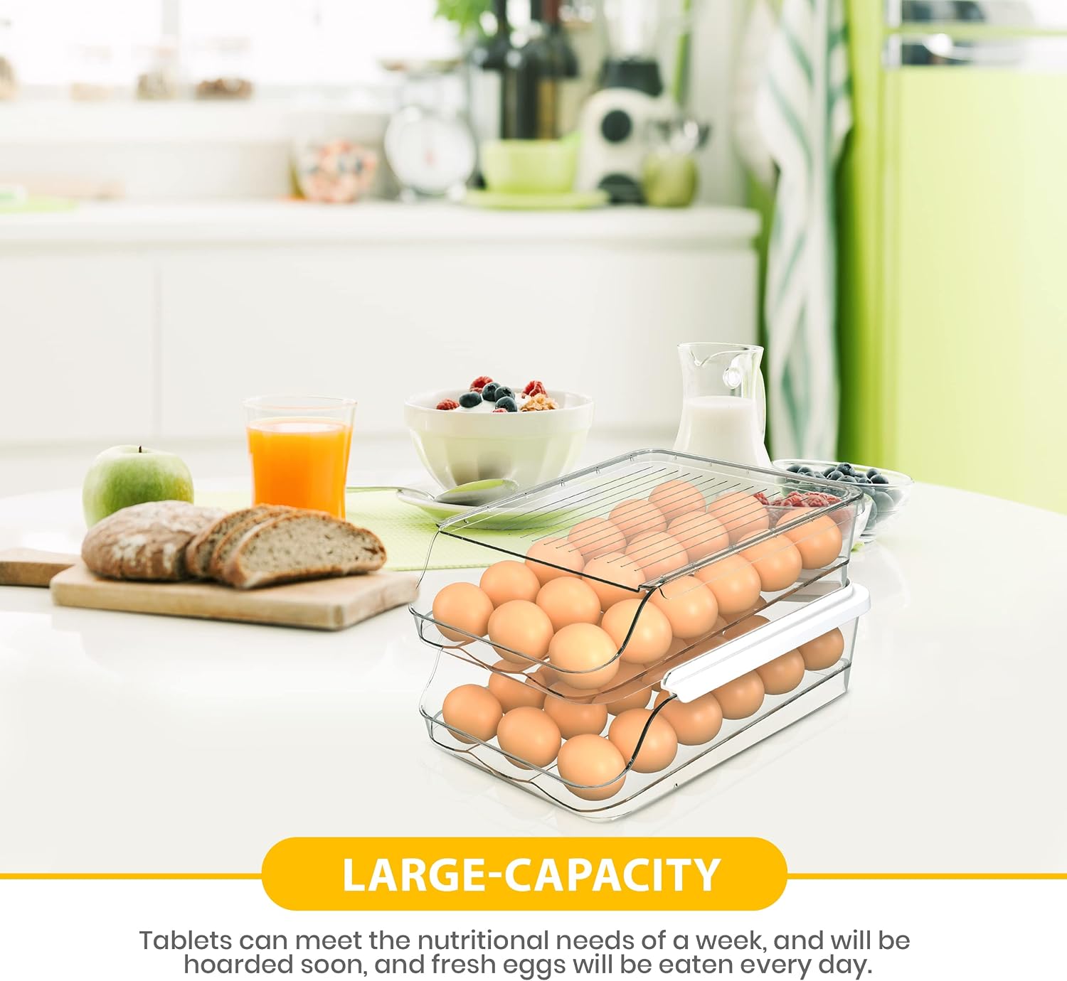 Utopia Kitchen Rolling Egg Container for Refrigerator with Lid - Pack of 2 Stackable Plastic Egg Holder for Refrigerator - Terrazo Egg Tray for Refrigerator or Fridge Organizer