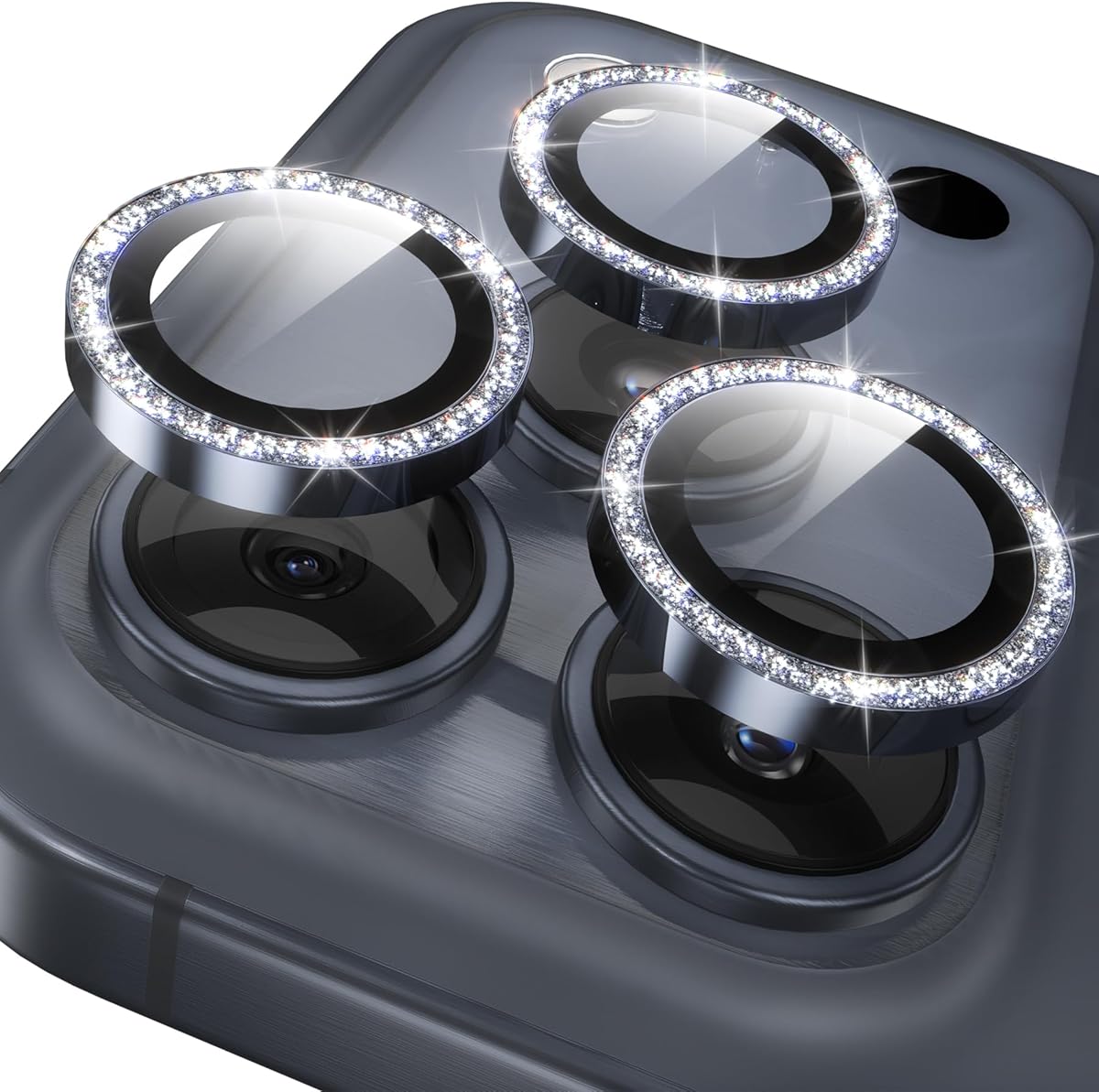 YWXTW Camera Lens Protector for iPhone 17 Pro/iPhone 17 Pro Max, [1 Step Installation Tray] Tempered Glass Screen Protector Metal Individual Camera Cover Accessories Case Friendly (Glitter Blue)