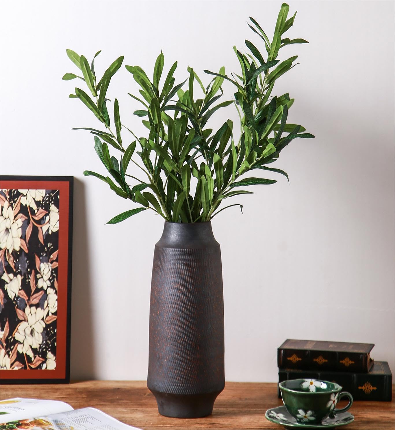 Rustic Ceramic Flower Vase,Large Vintage Floor Vase,Pottery Vase,Tall Vase,Terracotta Vase for Flowers for Living Room Entryway Table Centerpieces,Wedding, Gifts. Black