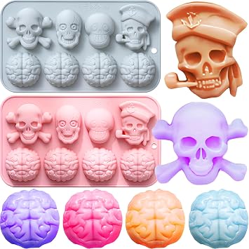 Halloween Silicone Cake Mold Pumpkin Bat Skull Ghost Shape Silicone Mold Skull brain, large