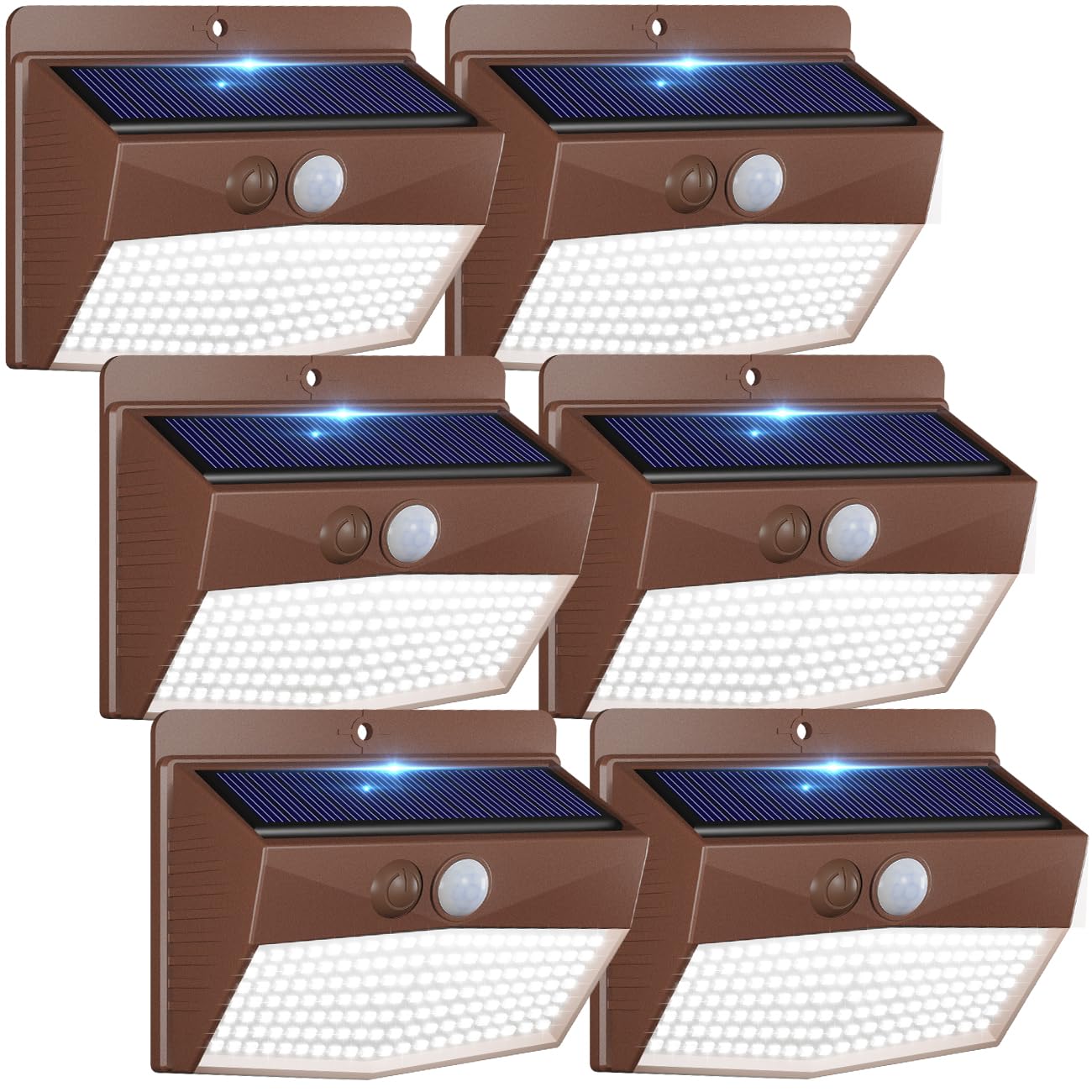 Peasur 6 Packs Solar Outdoor Lights Motion Sensor Solar Security Lights Waterproof with 3 Lighting Modes Solar Powered Wall Lights Outside for Garden Fence Yard Deck, Brown — image 1