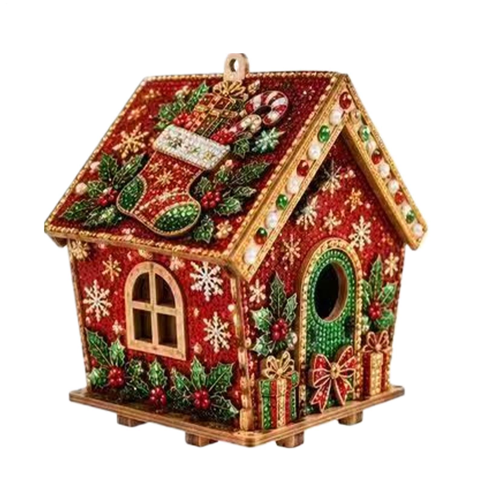 Wooden House Rhinestone Painting Kit Shiny Winter Holiday Display Decor