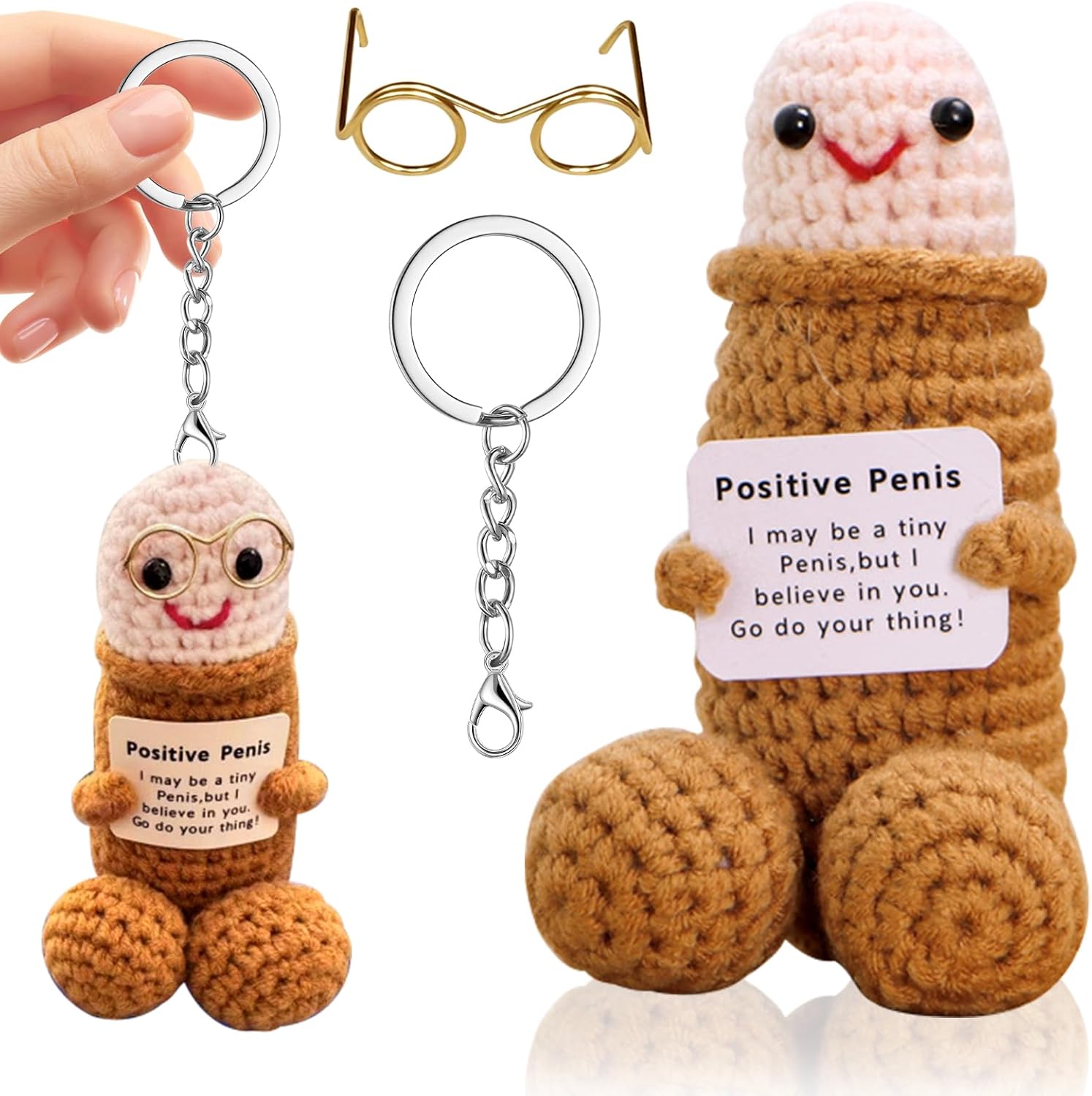 Handmade Crochet Positive Doll, Emotional Support Pickle Plush Dolls Weird Stuff Gifts for Men Friends, Boyfriends, Husband Adult