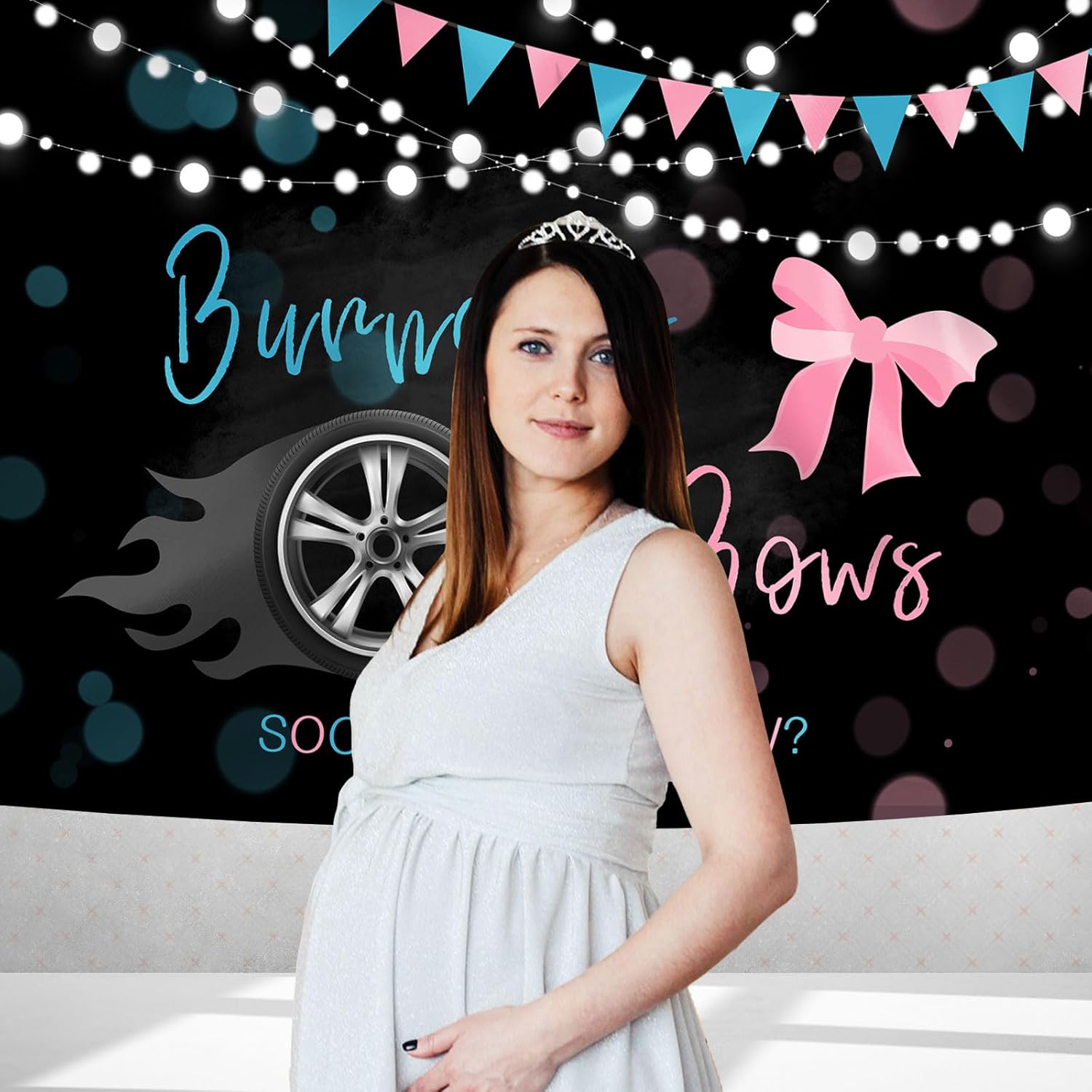 燃え尽き症候群または弓 性別発表背景 ピンクまたはブルー 彼または彼女 写真撮影背景 ベビーシャワー パーティー デコレーション ケ