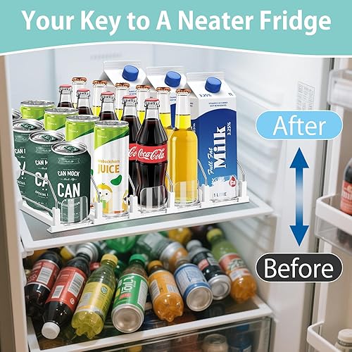 Miniatura 8 de Organizador de bebidas para refrigerador, deslizador automático de 5 filas, dispensador de latas de soda de ancho ajustable para refrigerador,