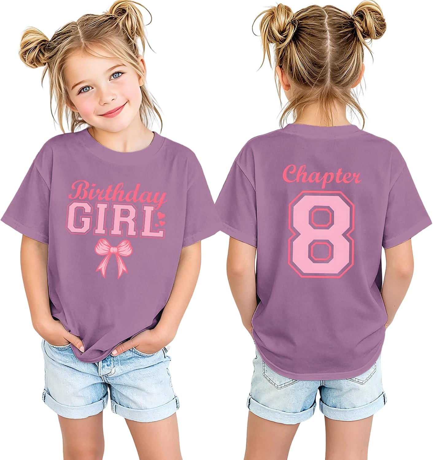 Chapter 8 Bow Birthday Girl Shirts 8th Girls Birthday Outfits Kid B-Day T-Shirt Eight Years Old Tee Party Gift Tops