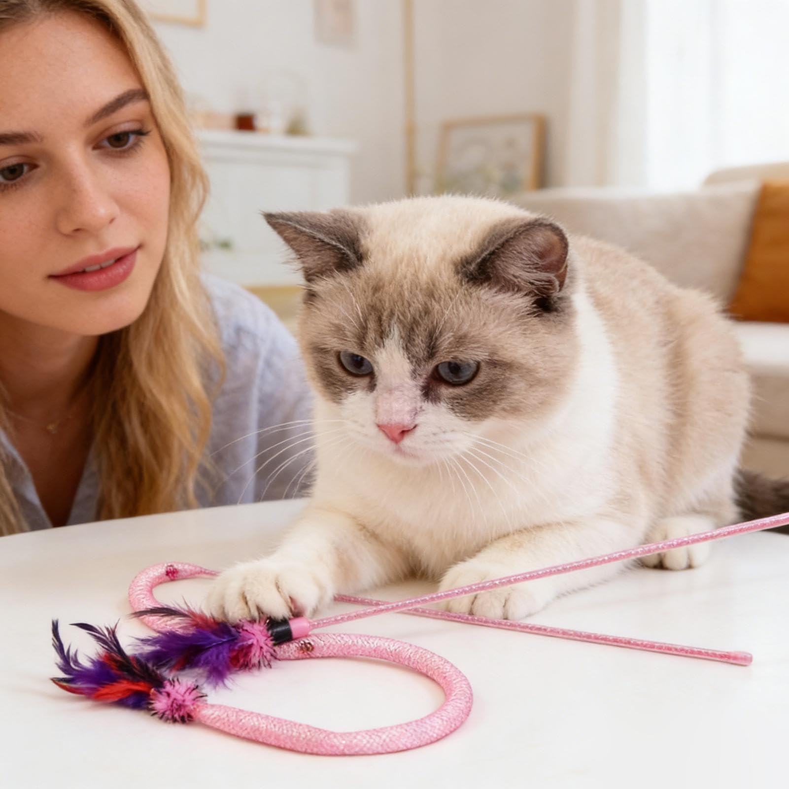 Generico per Gatti con Che Cigola Con Piume | Interattivo In Forma Di Serpente In Rete Per Gatti Per Giochi Indoor, Esercizio E Caccia Dei Cuccioli