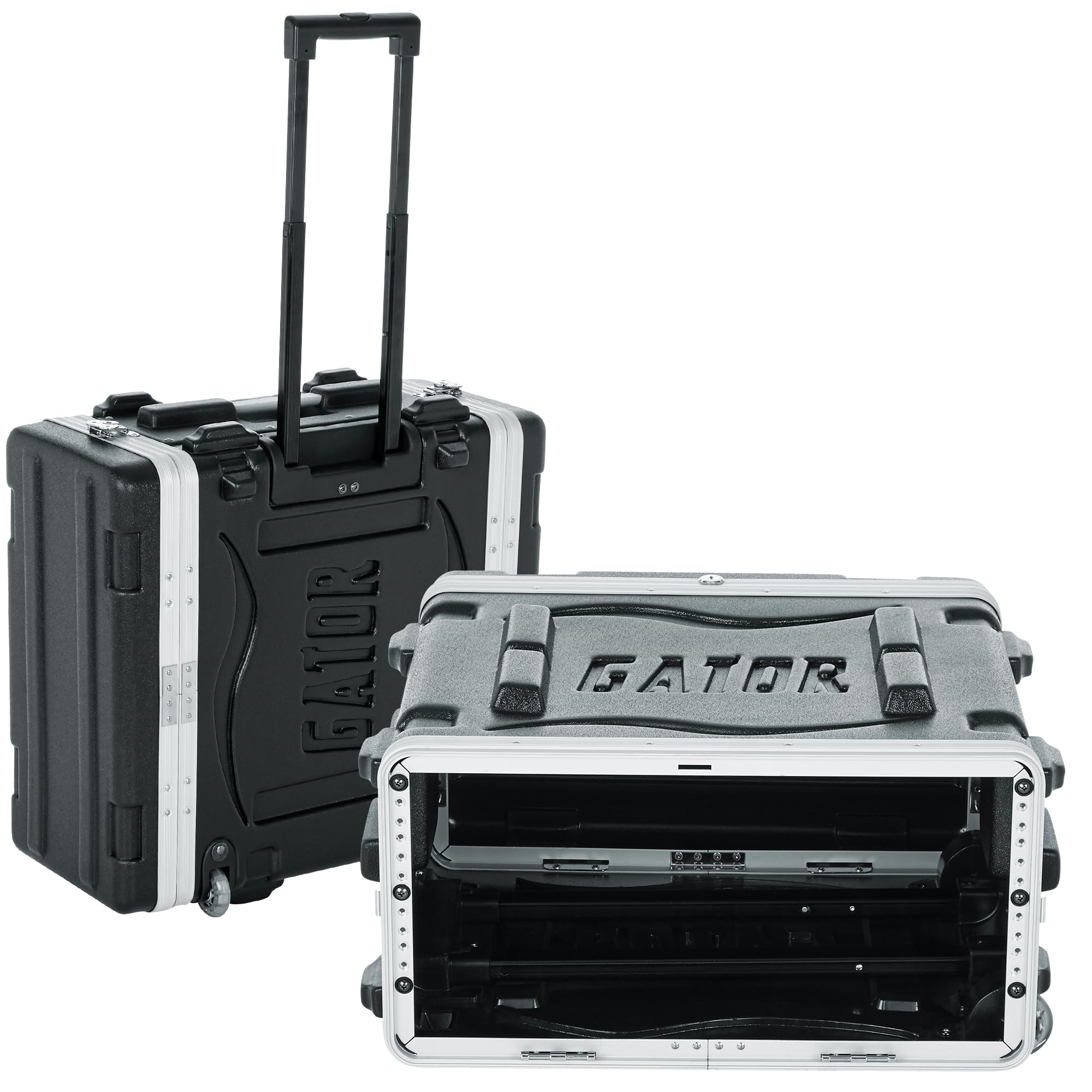 Gator GRR4L Molded PE 4U 19.25 inch Rack Case with Front/Rear Rails/Pull Handle/Recessed Wheels and Locking, Black