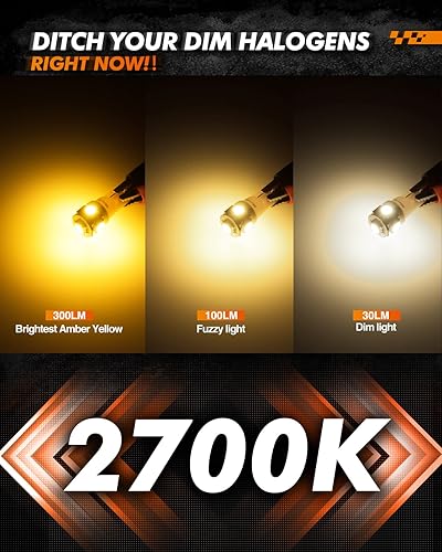 Vista 6 de SEALIGHT 194 bombillas LED, 168 T10 bombilla LED ámbar 2700 K amarillo 2825 para señales de giro y luces de cúpula de marcador lateral, bombilla LED