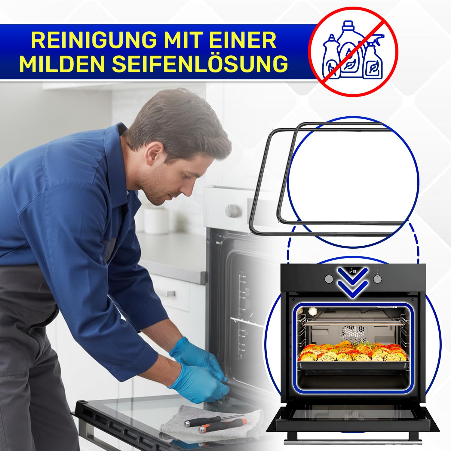 2 Stück Backofen Dichtung 450x340 mm mit dem Originalcode 00754066 754066 00658558 für Bosch für Siemens für Neff für Balay für Constructa - 4 Haken - Garantie 10 Jahre - MONTERAL