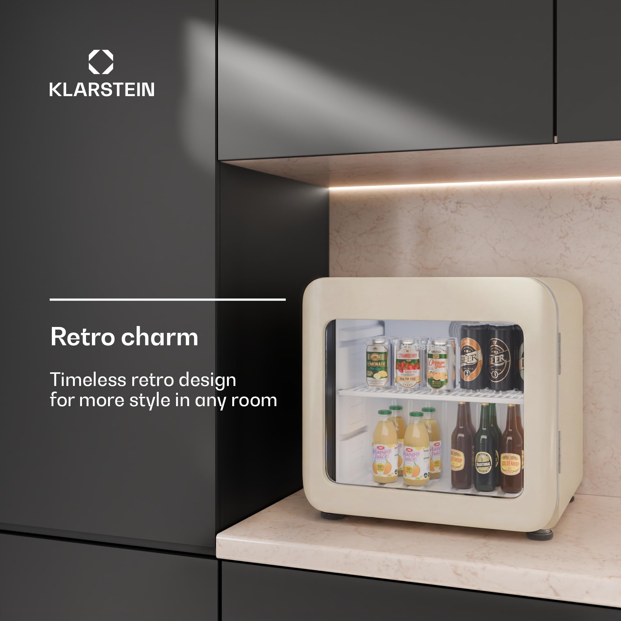 Klarstein Audrey Evo lodówka na napoje 45 l – lodówka na napoje ze szklanymi drzwiami, oświetlenie LED, regulacja temperatury 0–10°C, cicha praca