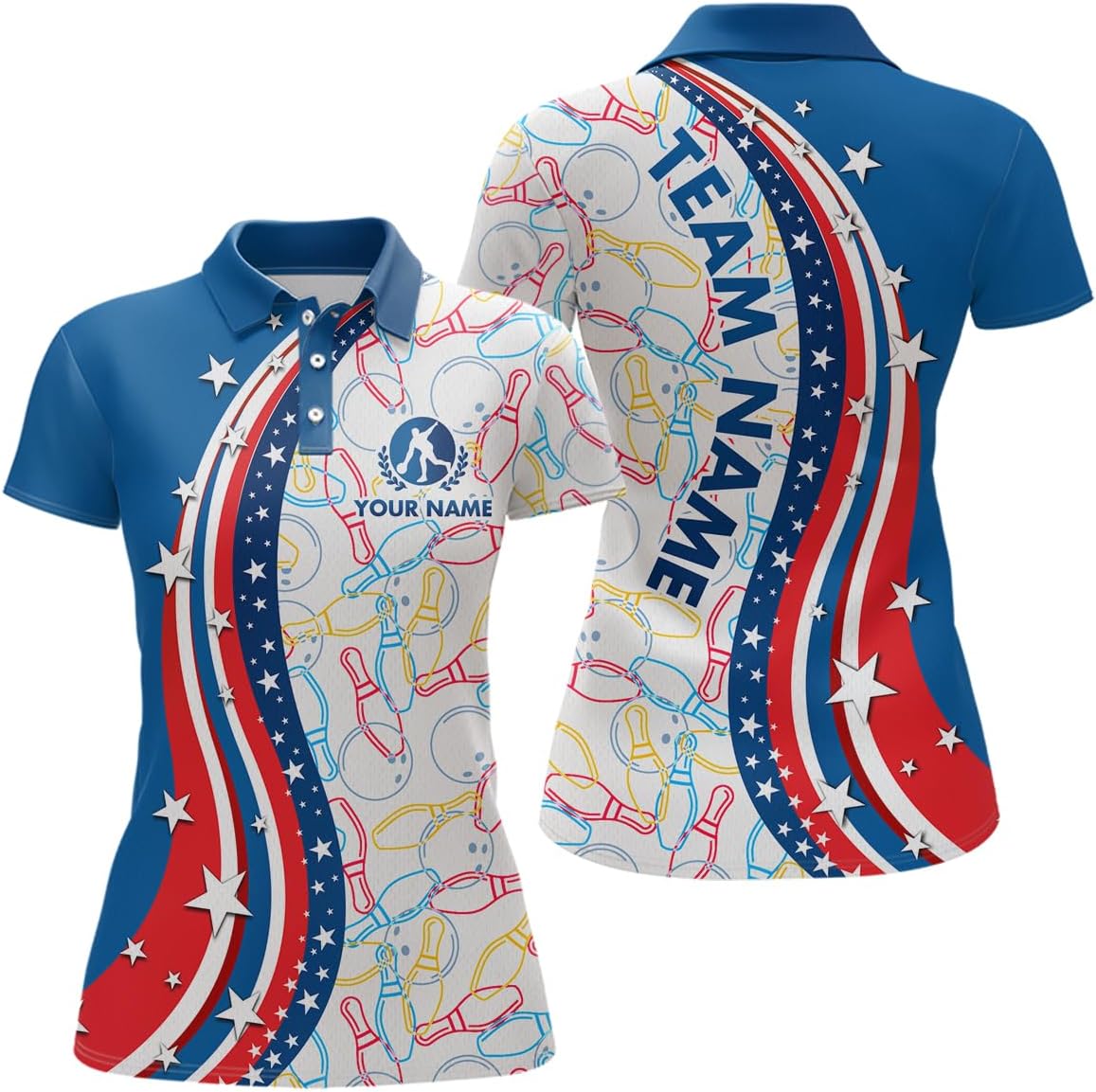 American Flag Bowling Shirts Custom Men's Bowling Polo Shirt Women's Bowling Jersey Polo 1/4 Zip Shirt