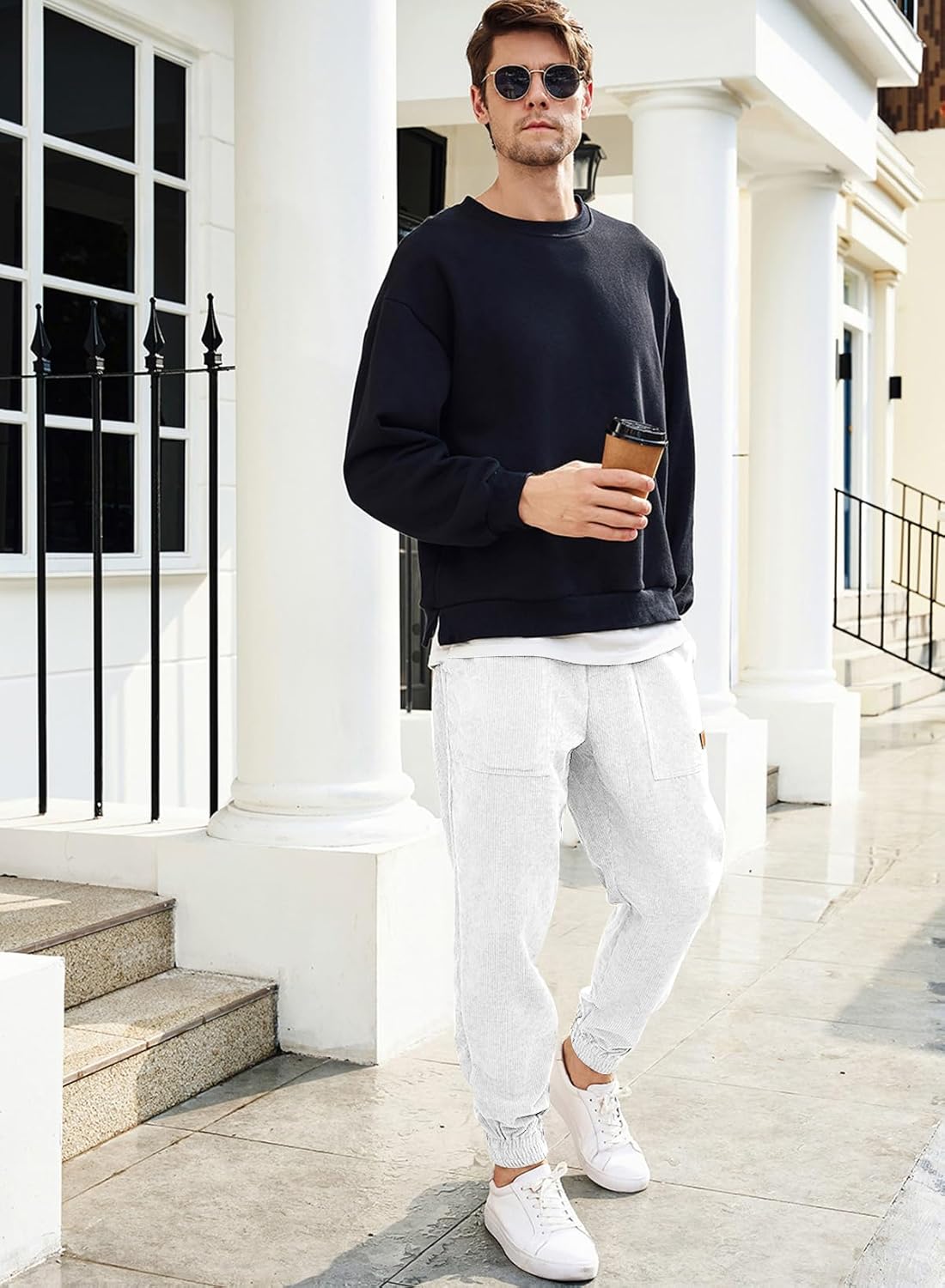 JMIERR Mens Corduroy Joggers Pants Casual Cargo Pants Drawstring Elastic Waist Baggy Tapered Sweatpants with Pockets - Image 3