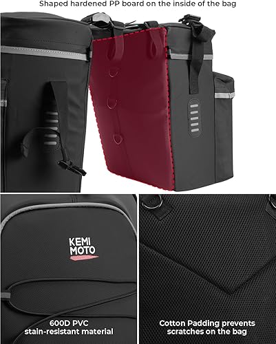 Miniatura 9 de KEMIMOTO Combo de alforjas de bicicleta 3 en 1, bolsa de comestibles para sillín de bicicleta con cubierta impermeable para lluvia, 52 L, gran