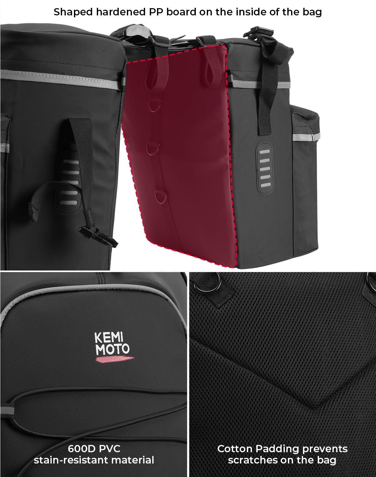 KEMIMOTO 3 IN 1 Gepäckträgertasche, Wasserdicht Fahrradtaschen für Gepäckträger, 52L Fahrradtaschen-Set mit Regenschutz, Multifunction Rucksack und Umhängetasche für e Bike MTB