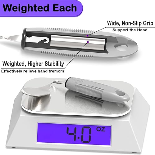Miniatura 3 de Utensilios de Parkinson con peso para temblores de manos, cubiertos con peso para pacientes con Parkinson manos artríticas, utensilios construidos