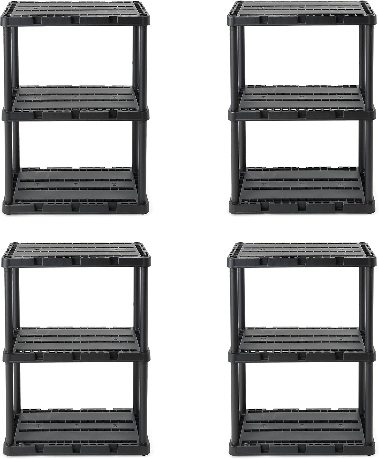 Gracious Living 3 Shelf Knect-A-Shelf Solid Light Duty Storage Unit 24 x 12 x 33 Organizer System for Home, Garage, or Basement, Black (4 Pack)