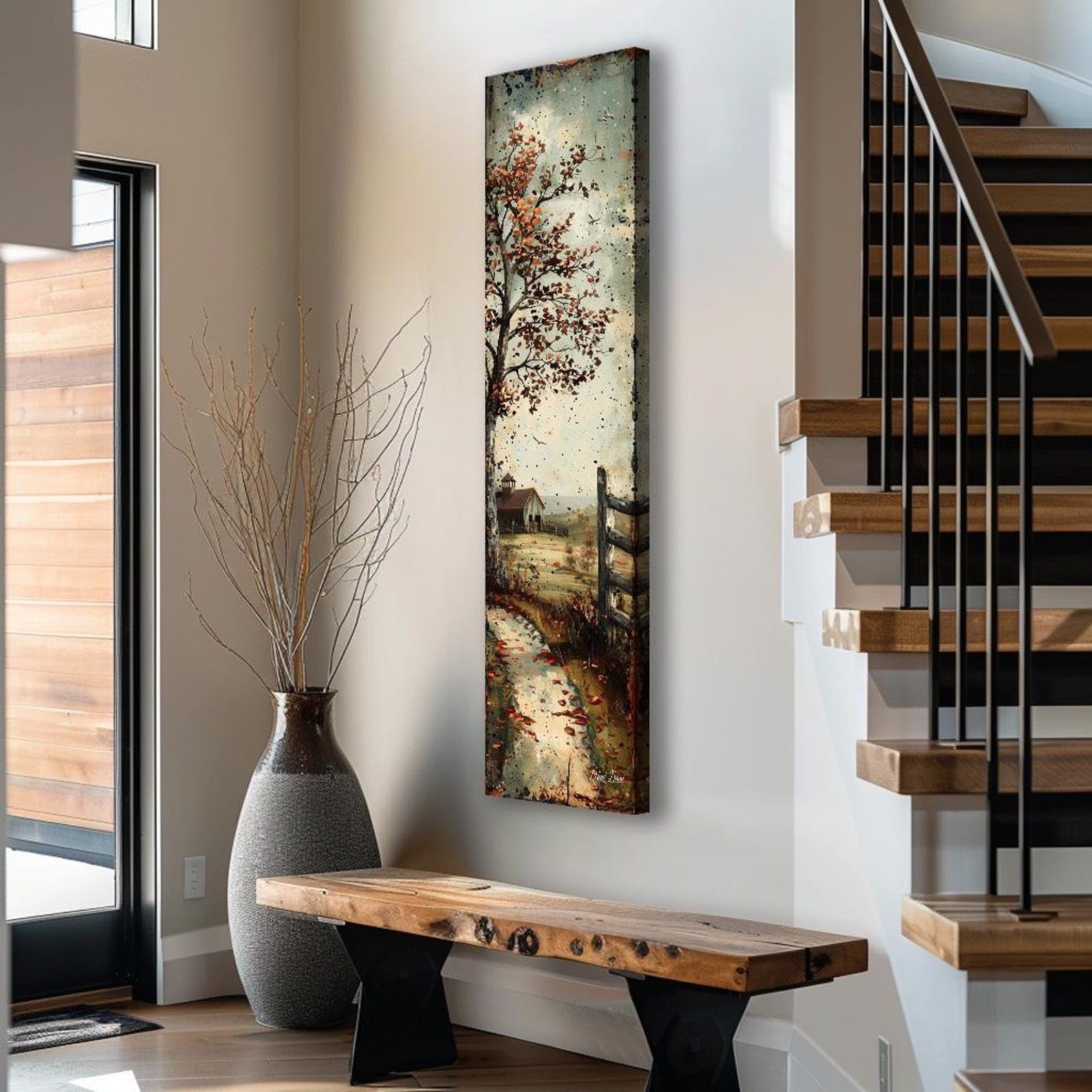 XBTYKPB Long Narrow Wall Art, Tall Tree Wall art, Vertical Wall Art, Long Vertical Wall Art, Large vertical Painting Canvas art(55x110cm/Frameless)